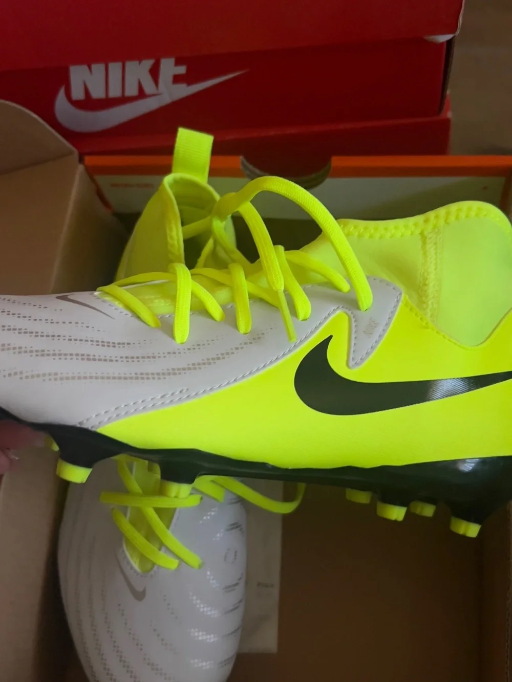 Nike Kids Neon Yellow & White Soccer Cleats with Black Swoosh